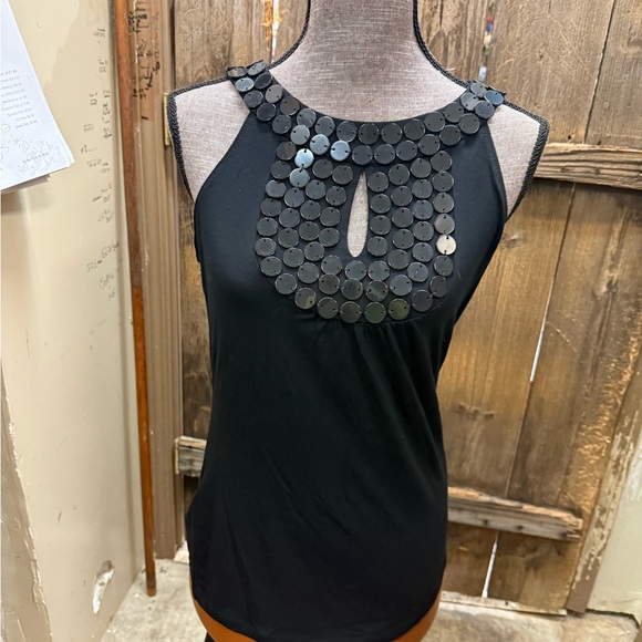 BCBGMaxAzria Black Halter Top with Sequin Embellishment - Picture 1 of 3